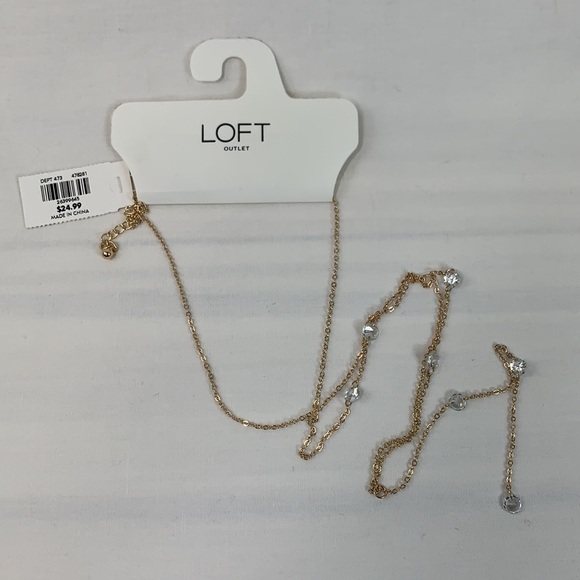 LOFT Outlet Lariat Style Gold Tone Necklace With Rhinestones - Extra Long NWT - Picture 2 of 6